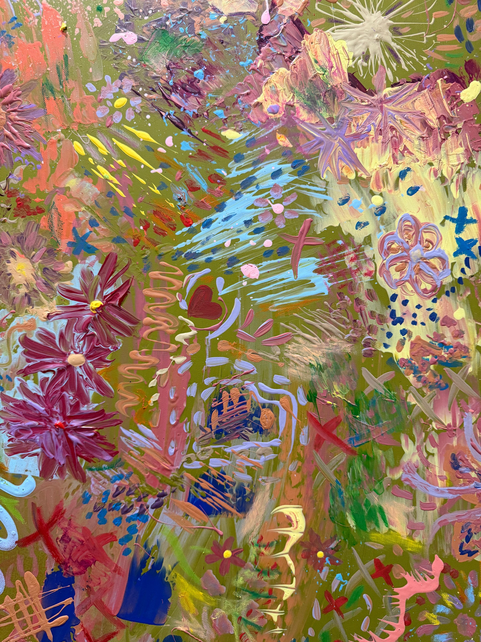 Abstract artwork with vibrant colors and floral elements